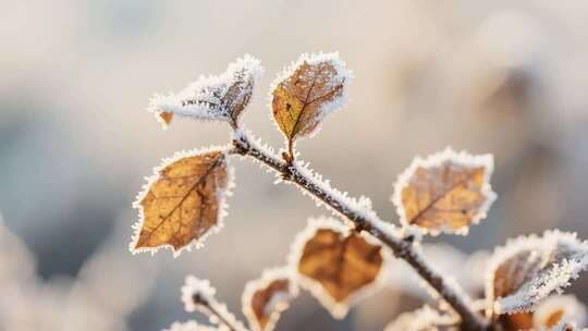 覆霜枯叶特写