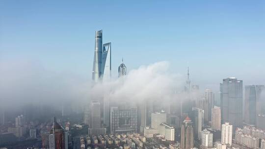 上海平流雾陆家嘴日出航拍4K