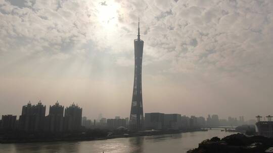 航拍广州城市风光珠江两岸视频素材模板下载