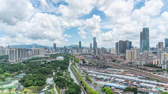 深圳城市CBD风光地标天际线蓝天白云延时8K