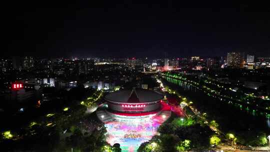 广西玉林市体育馆夜景航拍