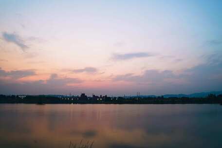 水面落日 日转夜 湖面夕阳延时