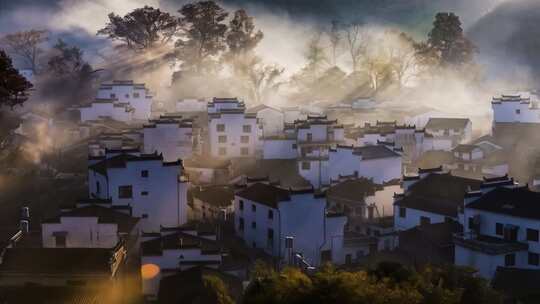 徽派建筑村落晨景