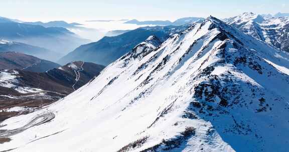 航拍四川夹金山自然风光冬天雪景