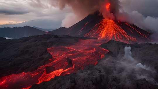 火山喷发熔岩流淌景象