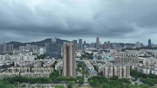 珠海航拍阴天城市乌云密布建筑风光恶劣天气