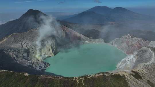 HDR印尼爪哇岛宜珍火山湖泊航拍自然风光