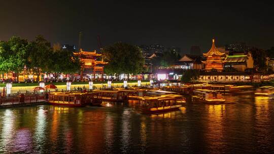 南京夫子庙景区夜景人流延时