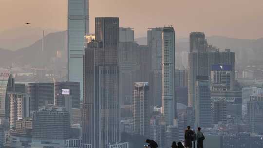 香港宝马山观景平台傍晚夕阳航拍