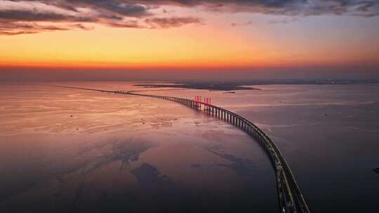 青岛胶州湾跨海大桥夜景航拍