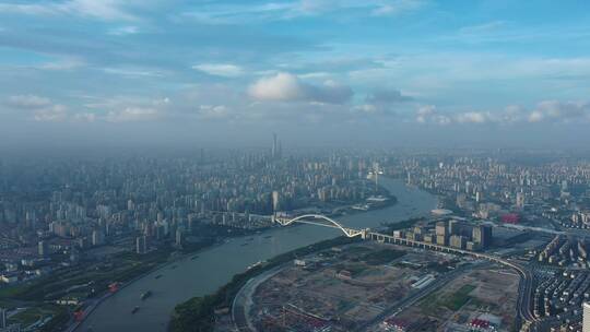 上海城市航拍火烧云平流雾