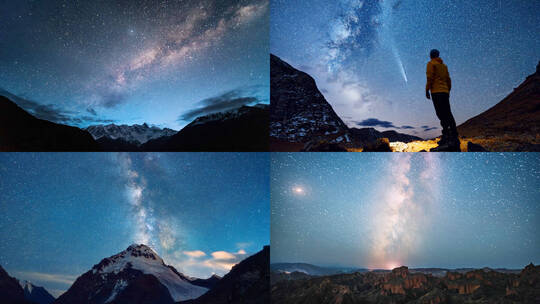 旷野星空雪山延时高清在线视频素材下载
