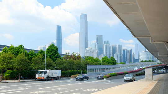 广州 城市 车流 道路街景 公交车 交通视频素材模板下载