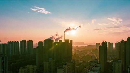 丁达尔光日落延时日转夜延时城市夜景延时