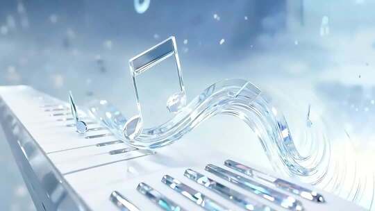 透明音符在钢琴键上的特效