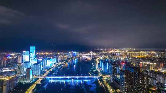 福建福州闽江夜景航拍延时