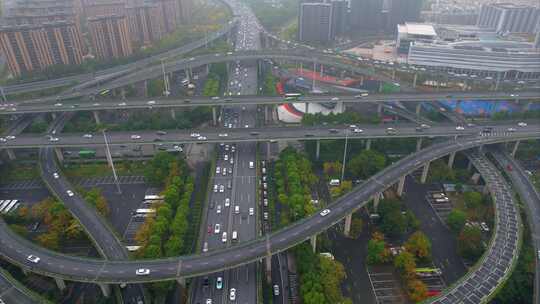 杭州上城区石德立交桥车流延时合集视频素材模板下载