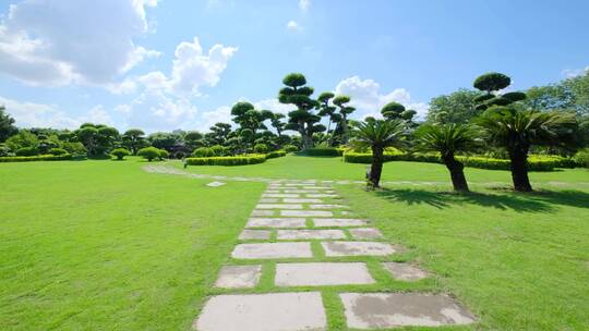 公园草地草坪石板小路观光步道