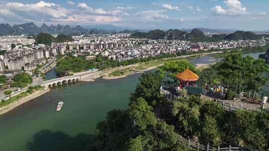 桂林漓江山水秀峰区城市伏波山公园航拍风光