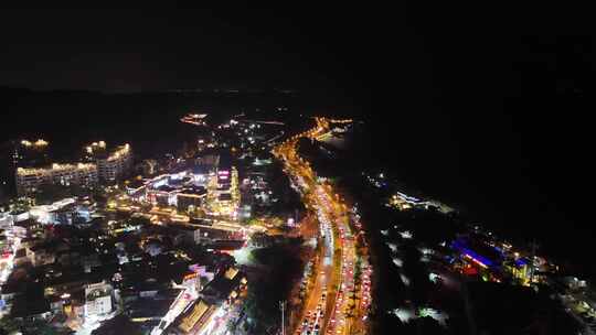 福建厦门环岛南路夜景交通航拍