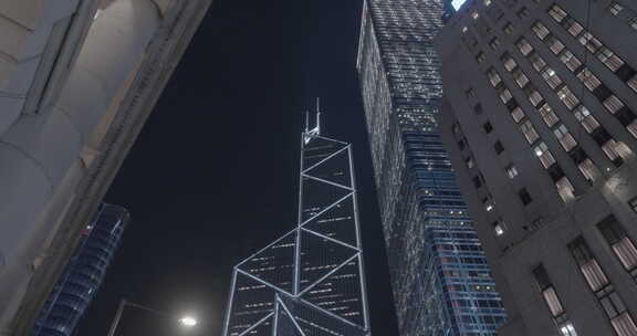 香港中环街景夜景