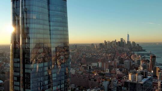 城市航拍高端商务地产高楼大厦纽约哈德逊