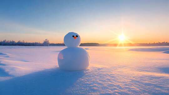 冬日暖阳下的雪人堆雪人雪地雪景冬季冬天