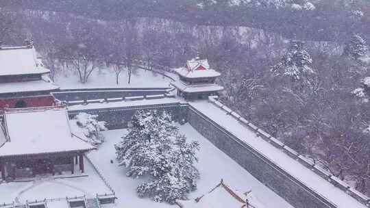 辽宁沈阳北陵公园清昭陵大雪中古建筑航拍