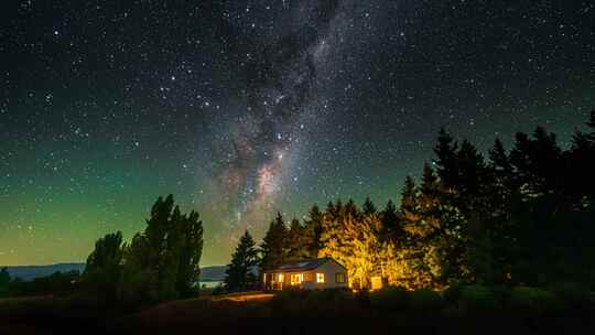 林间小屋星空夜景