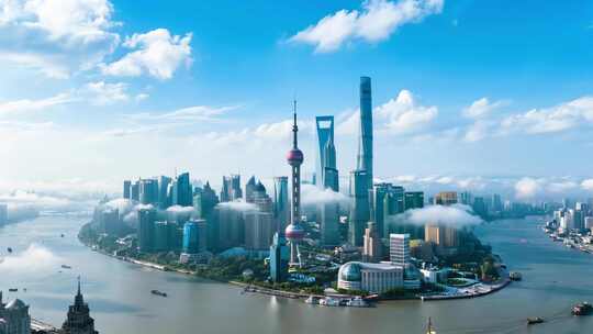 上海陆家嘴城市天际线全景
