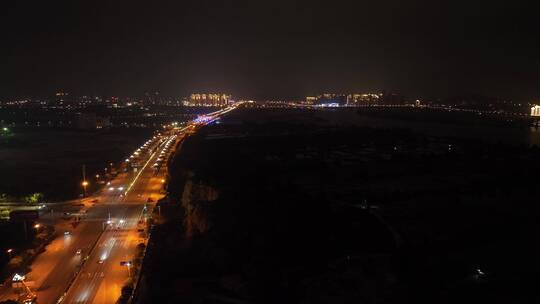 城市道路夜景航拍公路交通车流夜晚马路车辆