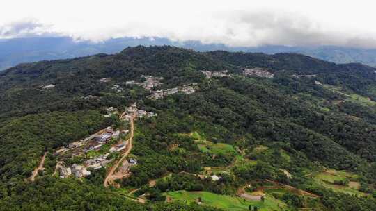 航拍云南普洱景迈山翁基古寨乡村茶园