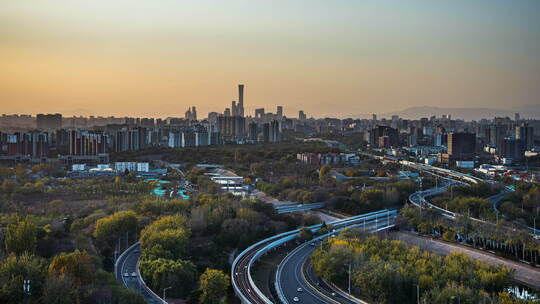 北京国贸城市公路日转夜延时素材