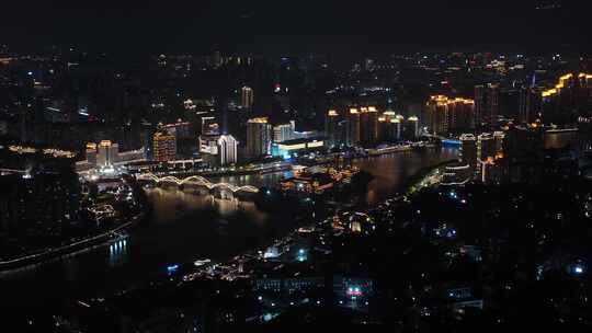 福州夜景航拍闽江之心中洲岛夜晚城市风光