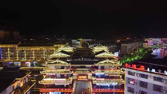 湖南怀化通道廊桥侗族廊桥风雨桥夜景航拍