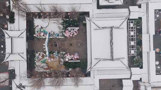 南京夫子庙雪景航拍视频素材模板下载