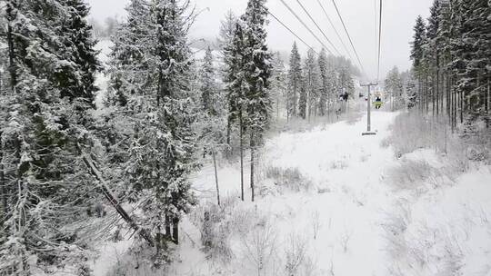 白色冬季森林的滑雪站景观视频素材模板下载