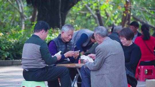 4k公园老年人老龄化社会生活锻炼棋牌人群