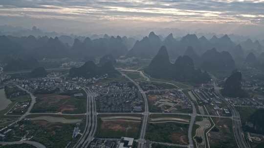 桂林山水城市鸟瞰全景