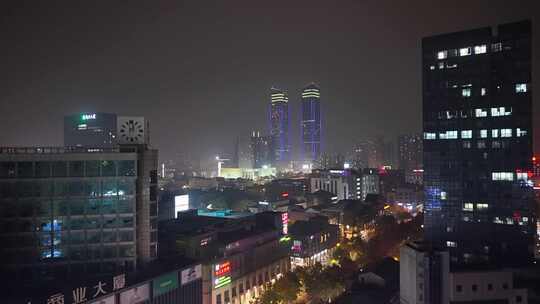 浙江湖州城市夜景航拍