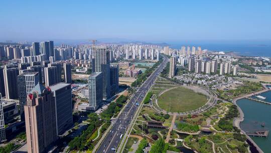 4K 航拍青岛西海岸新区现代建筑街景