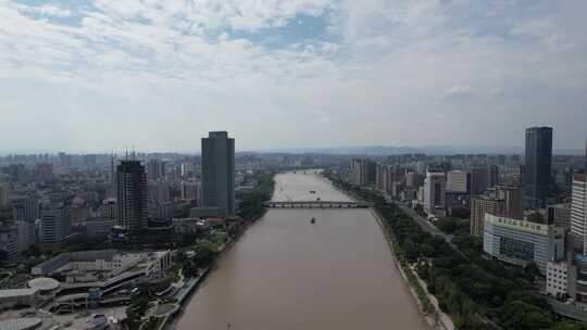 浙江宁波三江汇合处老外滩高楼航拍