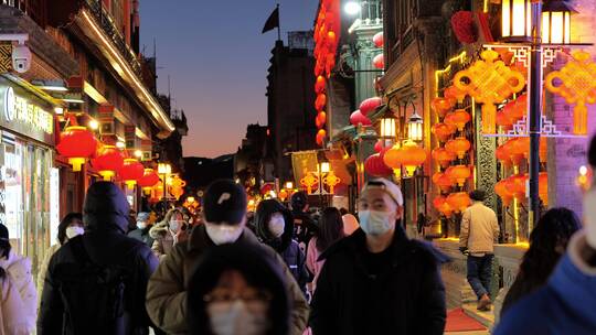 新年春节北京大栅栏文化街节日气氛视频素材模板下载