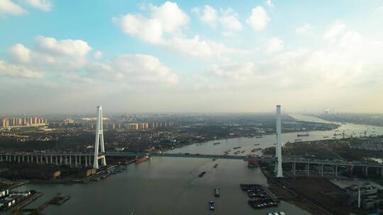 航拍上海徐浦大桥黄浦江视频素材模板下载