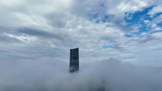 上海云雾 陆家嘴 穿越云层 城市穿云