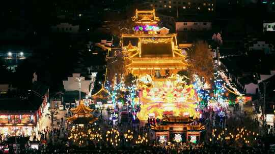 航拍南京夫子庙夜景 秦淮河游船