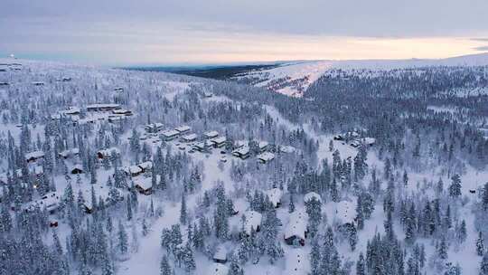 北欧芬兰冬季欧洲雪景看极光罗瓦涅米航拍