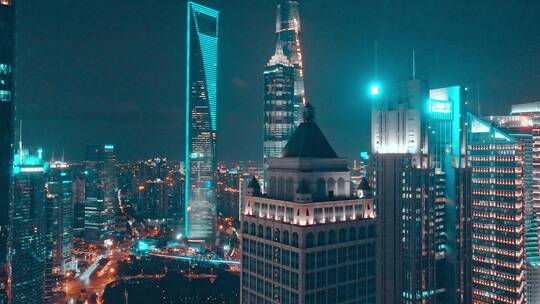 上海陆家嘴金融城夜景航拍风光视频素材模板下载