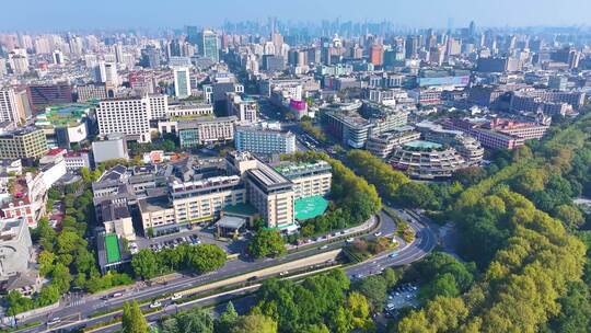 浙江杭州西湖景区环城西路城市风景风光航拍