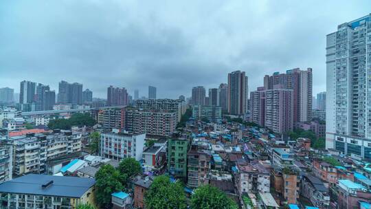 广州海珠区城市高楼建筑阴雨天气延时景观